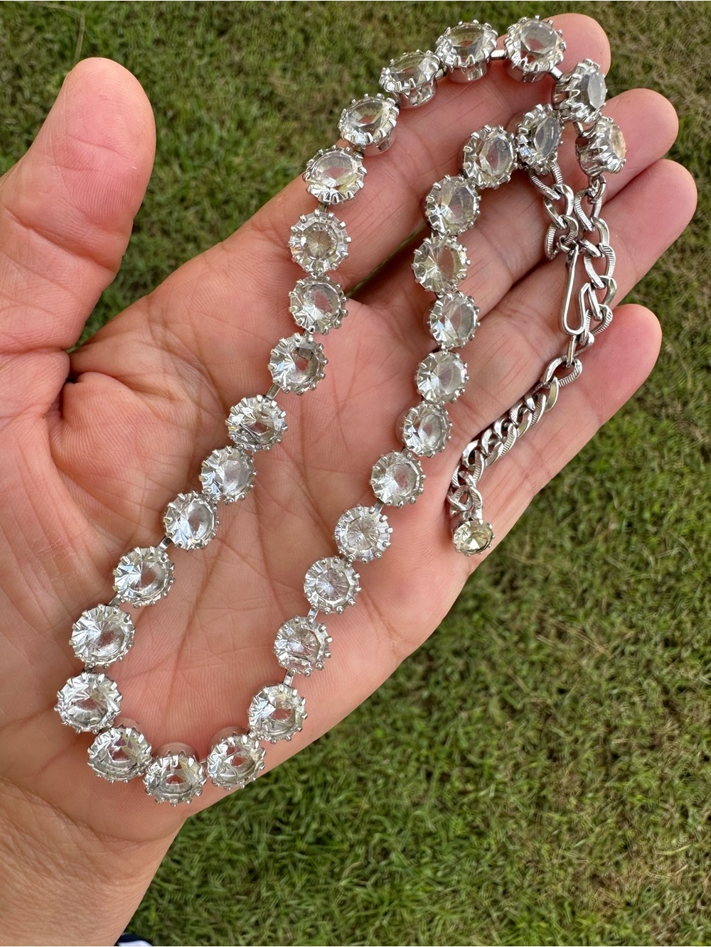 Signed Coral 14" and rawan Silvertone Crystal Necklace + 3" Extender